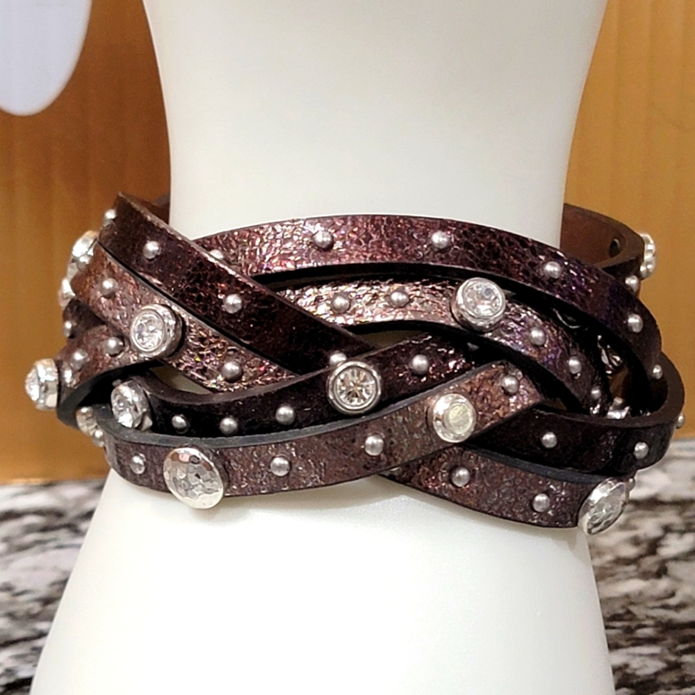 BRIGHTON RETIRED THEA HARLOW 2 BROWN METALIC LEATHER BRACELET NWOT